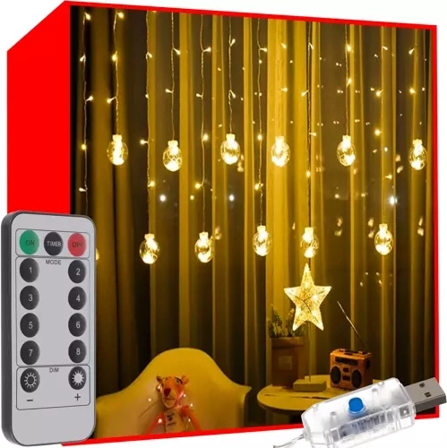 LED svjetlosna zavjesna zavjesa s USB-om, toplo bijela