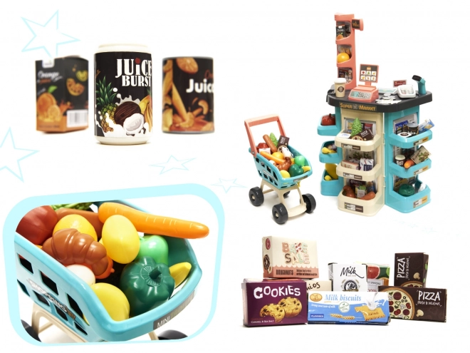Dječji supermarket s blagajnom i mentol kolicima