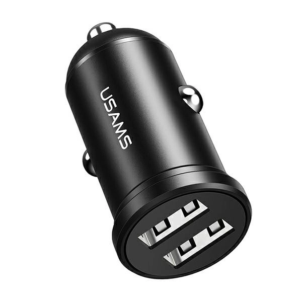 Crni USB punjač za auto s 2 USB priključka, 2,4 A