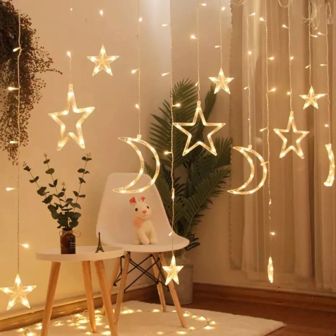 LED topli bijeli zavjes s zvjezdicama i mjesecima - 2,5 m, 138 LED