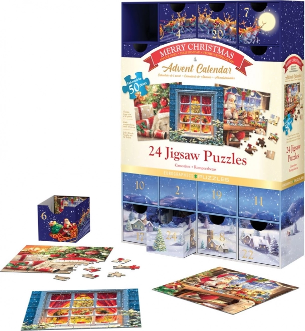 Adventni kalendar s puzzlama Eurographics 24 x 50 komada – Sretni Božić