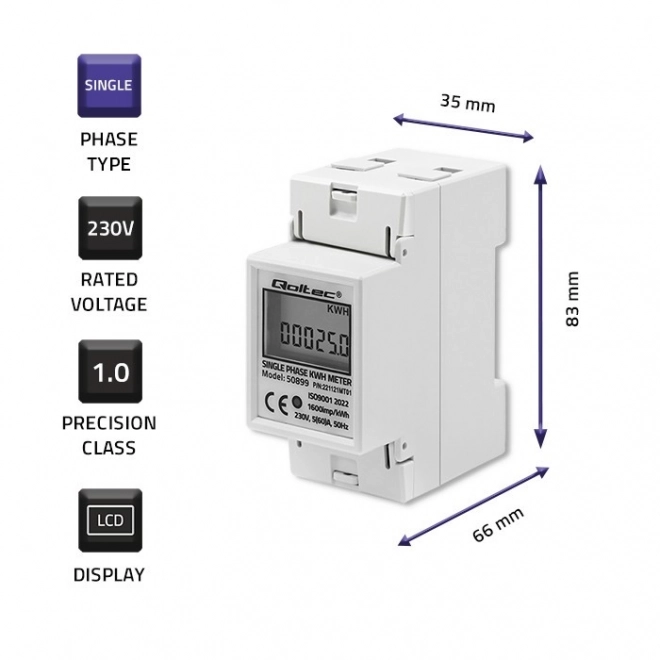 Jednofazni elektronički elektromjer | DIN šina | 230V | LCD | 2P