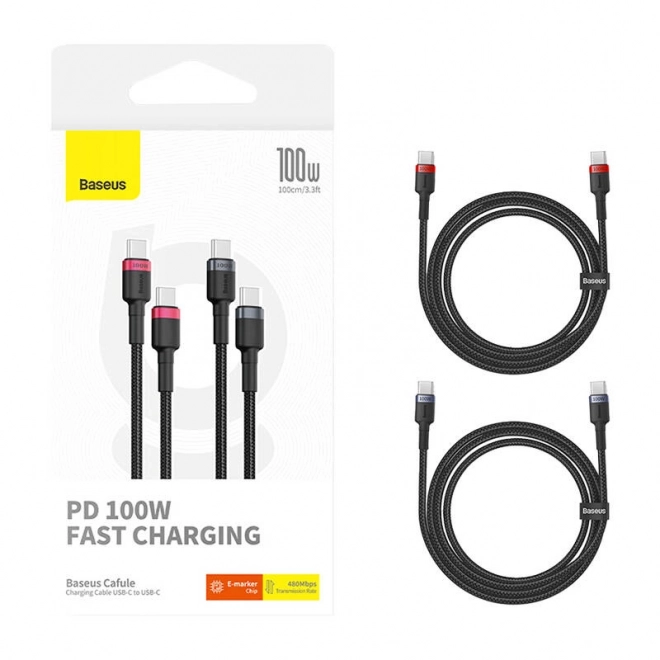 Kabel Baseus Cafule USB-C na USB-C 100W,2m, 2ks (crveno-crni, sivo-crni).