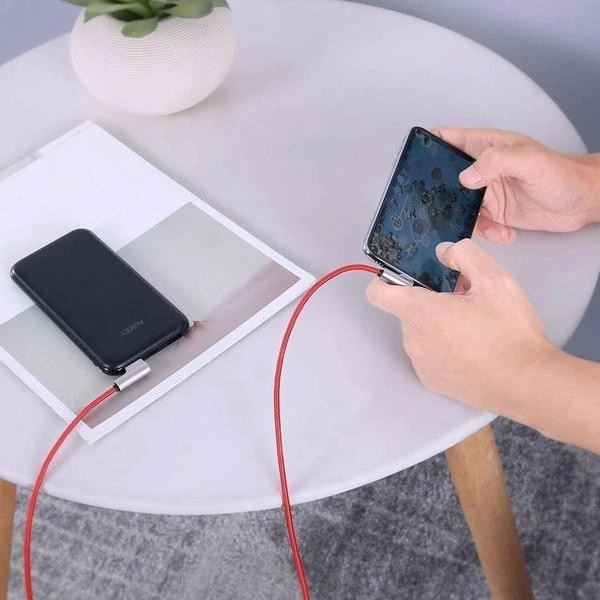 Crveni najlonski USB - Lightning kabel 2m s kutom od 90 stupnjeva