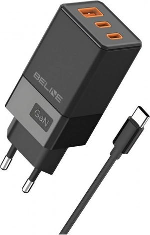 Mrežni punjač 65W GaN 2x USB‑C + USB‑A s USB‑C kabelom – crna