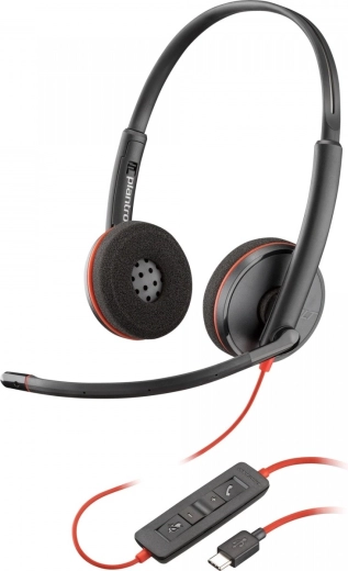 Žičana stereofonska USB slušalica s mikrofonom Poly Blackwire 3220 s USB‑C/USB‑A adapterom