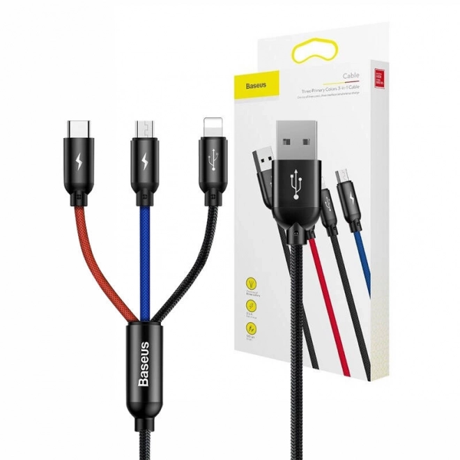 Baseus brzi USB kabel 3u1 s konektorima Type C / Lightning / Micro 3A 1,2M - crni