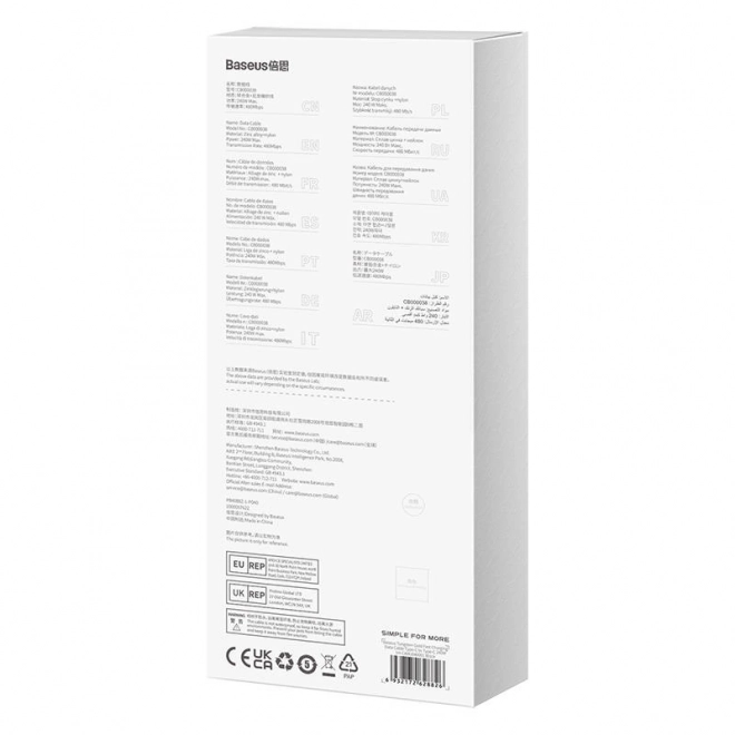 Podatkovni kabel Baseus Tungsten Gold USB-C na USB-C 240W 2m crni