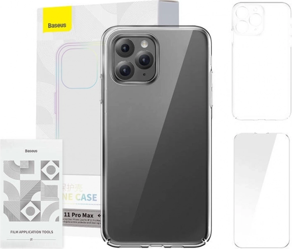 Baseus Crystal Series futrola za iPhone 11 Pro Max prozirna s kaljenim staklom i setom za čišćenje