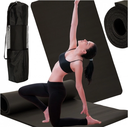Debela fitness i joga prostirka 185 × 83 × 1,5 cm crna s futrolom