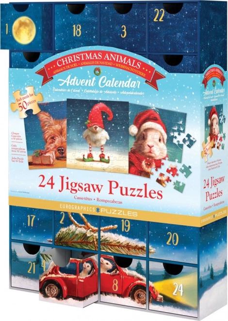 Adventni kalendar s puzzlama Eurographics 24 x 50 komada – Božićne životinjice