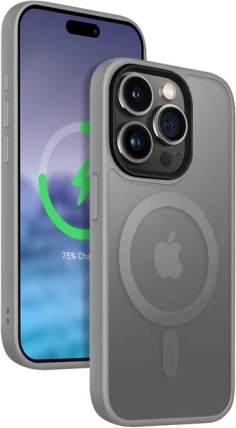 hibridna maskica Frost MAG Cover za iPhone 15 Pro s MagSafeom – siva