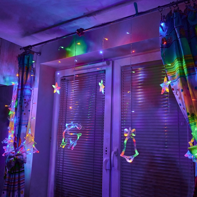 LED šareni zavjes s božićnim motivima - 2,5 m, 138 LED