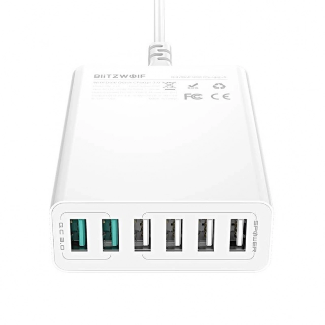 USB punjač 6 portova BlitzWolf QC 3.0, 60W bijela