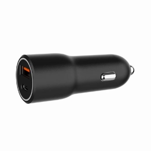 Brzi crni USB-A/USB-C punjač za auto 38W PD