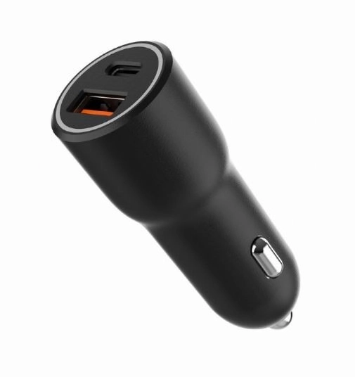 Brzi crni USB-A/USB-C punjač za auto 38W PD