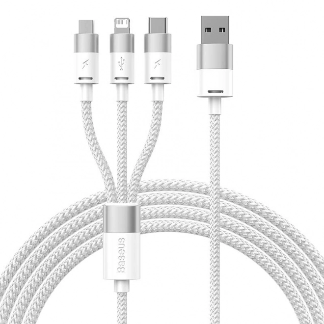 Kabel 3v1 USB Baseus serije StarSpeed, USB-C + micro + Lightning 3,5A, 1,2 m (bijeli)