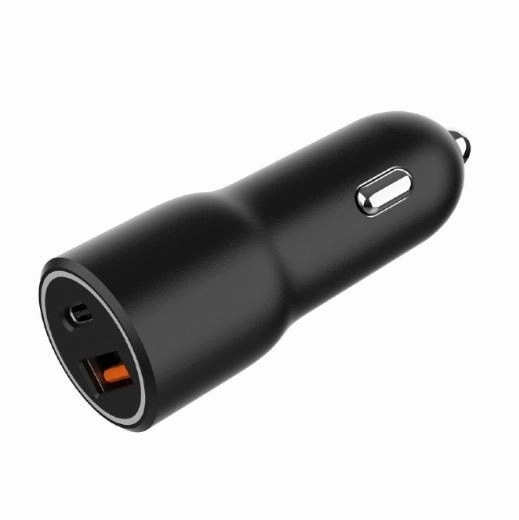 Brzi crni USB-A/USB-C punjač za auto 38W PD
