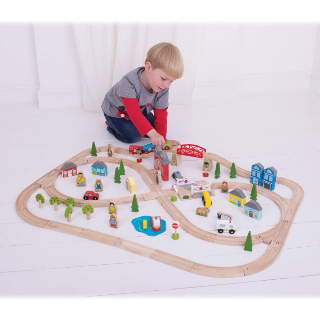 Bigjigs Rail Drvena vlakodrava grad i selo 101 dijelova
