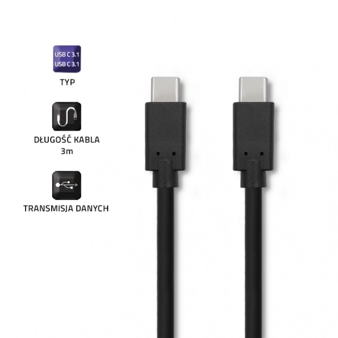 USB-C na USB-C kabel za prijenos podataka i punjenje, 3m, crni