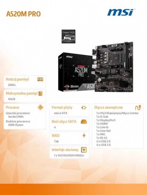 Matična ploča MSI A520M PRO mATX za AMD