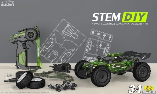 Auto RC buggy plast 22cm komplet za izgradnju 24MHz na baterije zelene u kutiji 34x25x7cm
