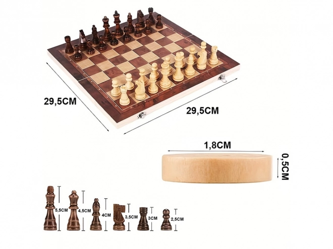 Drvena igračka set 3u1: Šah, Dame i Triktrak