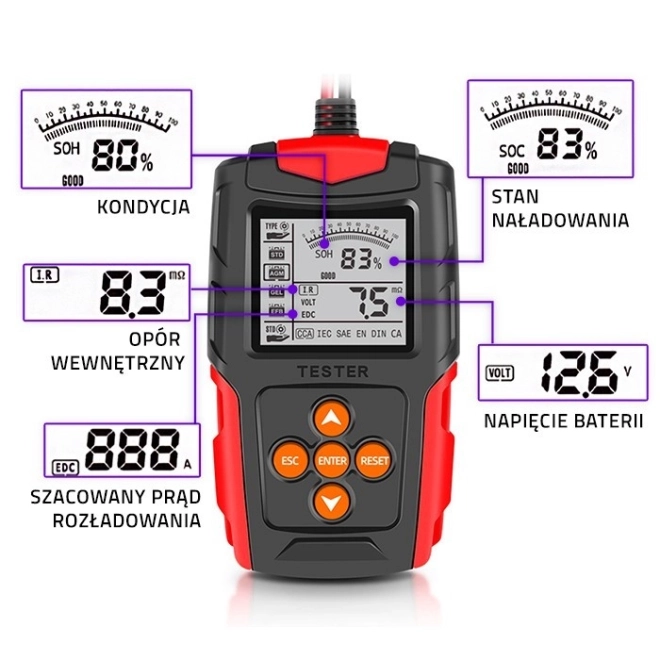 Digitalni tester baterija s LCD zaslonom | 12V | 24V | 3Ah-200Ah