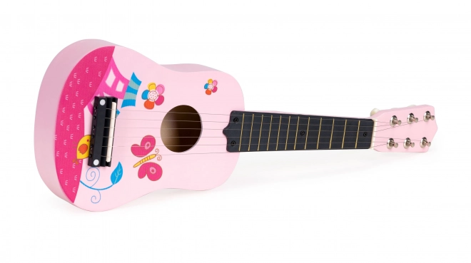 Dječja drvena gitara, metalne žice, roza ECOTOYS