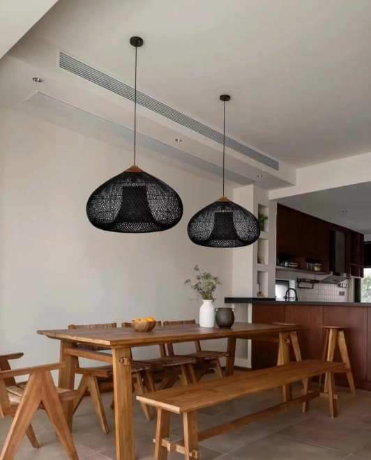 Stropna viseća lampa od prirodnog ratana - 40 cm - crna