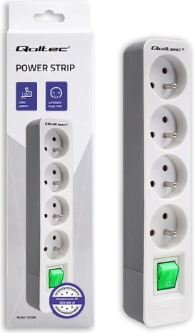 Produžni kabel s prekidačem - 4 utičnice, 1,8 m, bijelo-siva