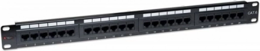 Patch panel 1U Cat6 UTP 24×RJ45 crni