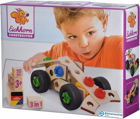 Drvena građevna konstrukcijska igračka trkaći auto 3u1 35 dijelova EICHHORN CONSTRUCTOR