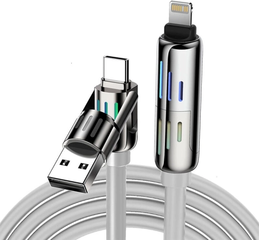 BlitzWolf 4-u-1 kabel USB-C/USB-A na USB-C/Lightning 1,2 m 240 W RGB, sivi