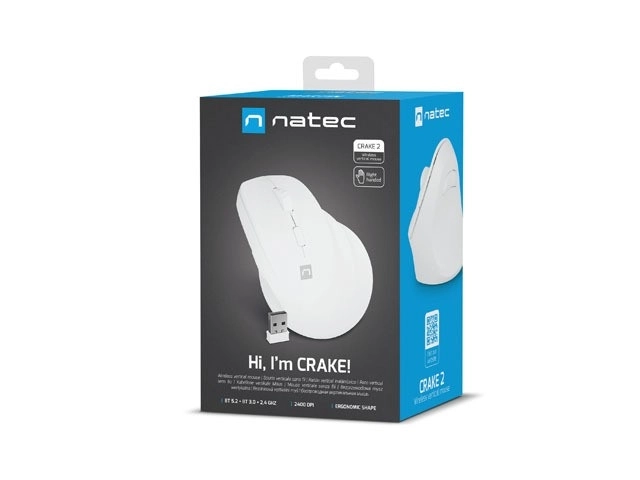 Vertikalni bežična miš Crake 2 BT 5.2 + 2.4GHz bijela