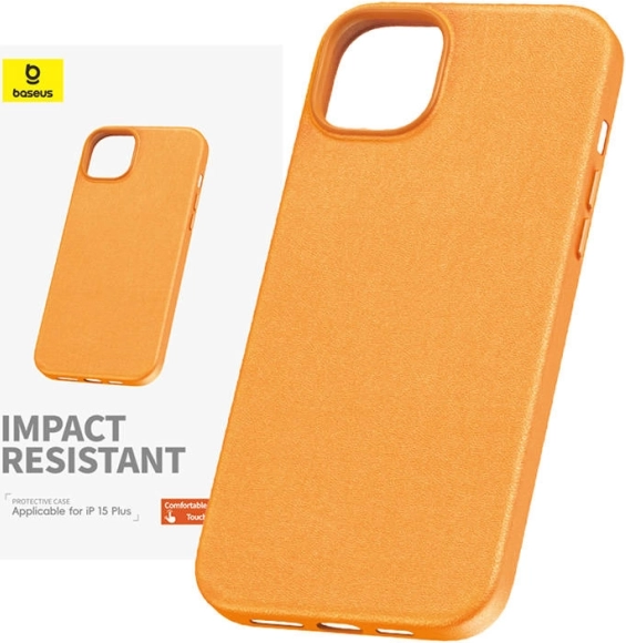 BASEUS Fauxther PU kožna maska za iPhone 15 Plus – narančasta