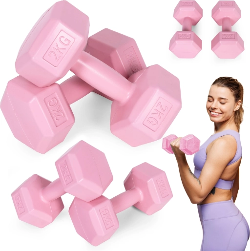 Set šesterokutnih jednoručnih utega 2×2 kg, ružičasti – ModernHome