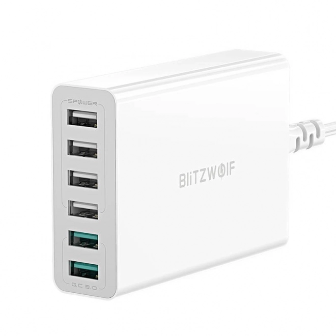 USB punjač 6 portova BlitzWolf QC 3.0, 60W bijela