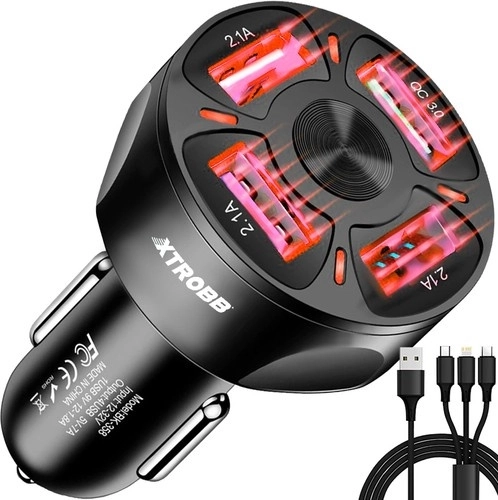 4x USB punjač za auto + Xtrobb 19907 kabel