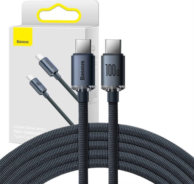 Baseus Crystal Shine kabel USB‑C na USB‑C 100 W, 1,2 m – crna