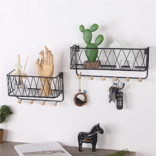 Viseća polica s vješalicama, stil LOFT, crna, 25,5 cm