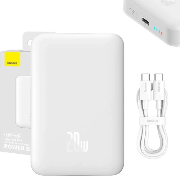 magnetna powerbanka Baseus 10000 mAh s bežičnim punjenjem i USB‑C 20 W, bijela