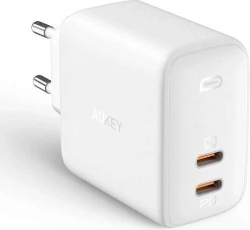 Mrežni punjač AUKEY Omnia Duo PA-B4, 2× USB‑C, Power Delivery 3.0, GaN, 65 W, bijela