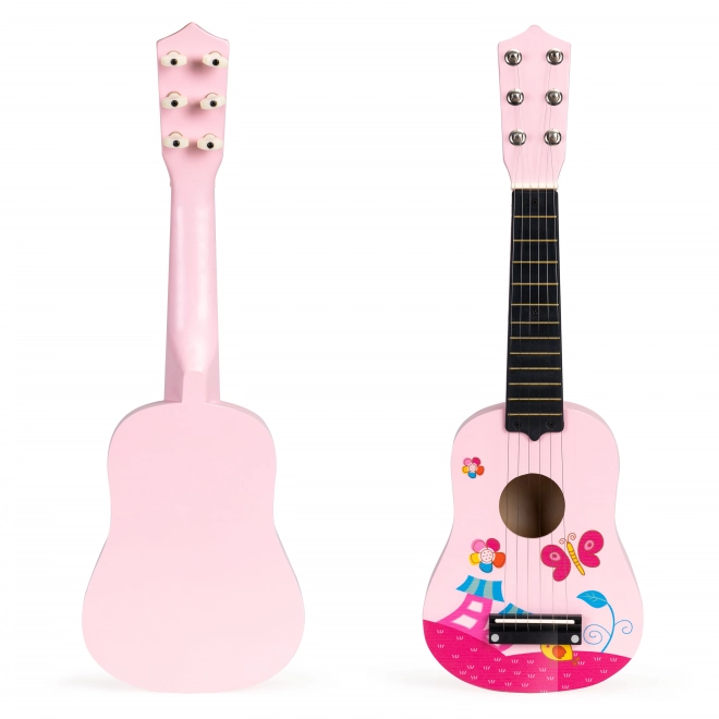 Dječja drvena gitara, metalne žice, roza ECOTOYS