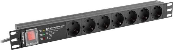 rack napojna letva PDU 19" 1U 16 A sa 7 SCHUKO utičnica i prenaponskom zaštitom, 2 m, crna