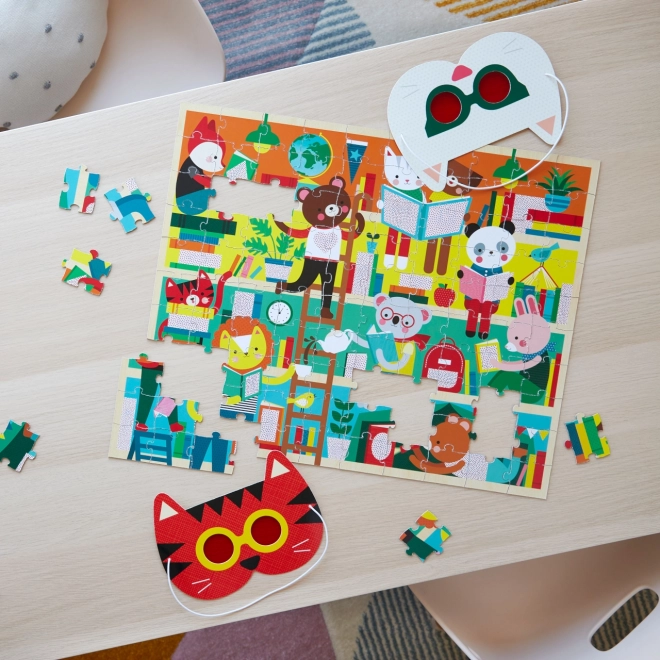 Petit Collage puzzle knjižnica s 3D naočalama