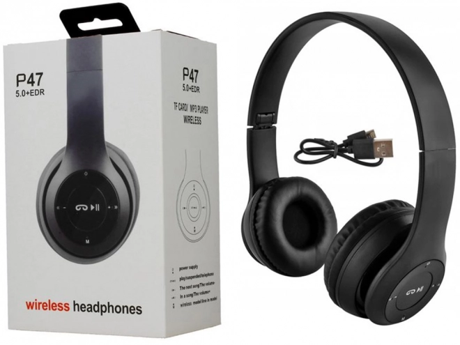 Bežične slušalice p47 bluetooth mikrofon mp3 – crne