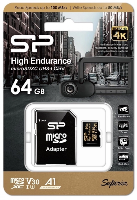 Memorijska kartica microSDXC High Endurance 64GB V30 UHS-1 U3 A1 24/7 + microSD-SD ADAPTER