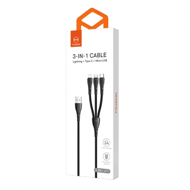 Kabel 3u1 USB na USB-C / Lightning / Micro USB, Mcdodo CA-6960, 1,2 m (crni)