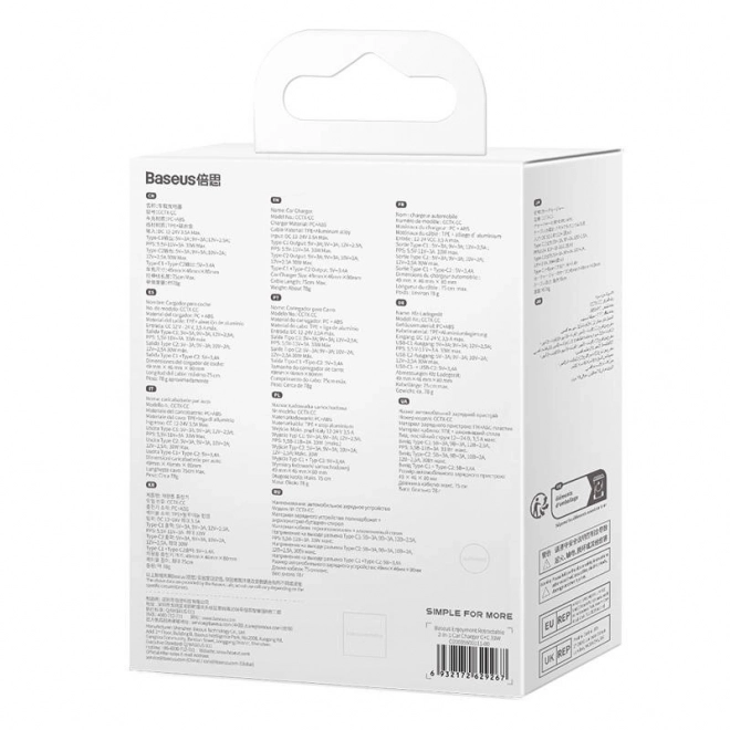 Baseus auto adapter s USB-C kabelom, 33 W